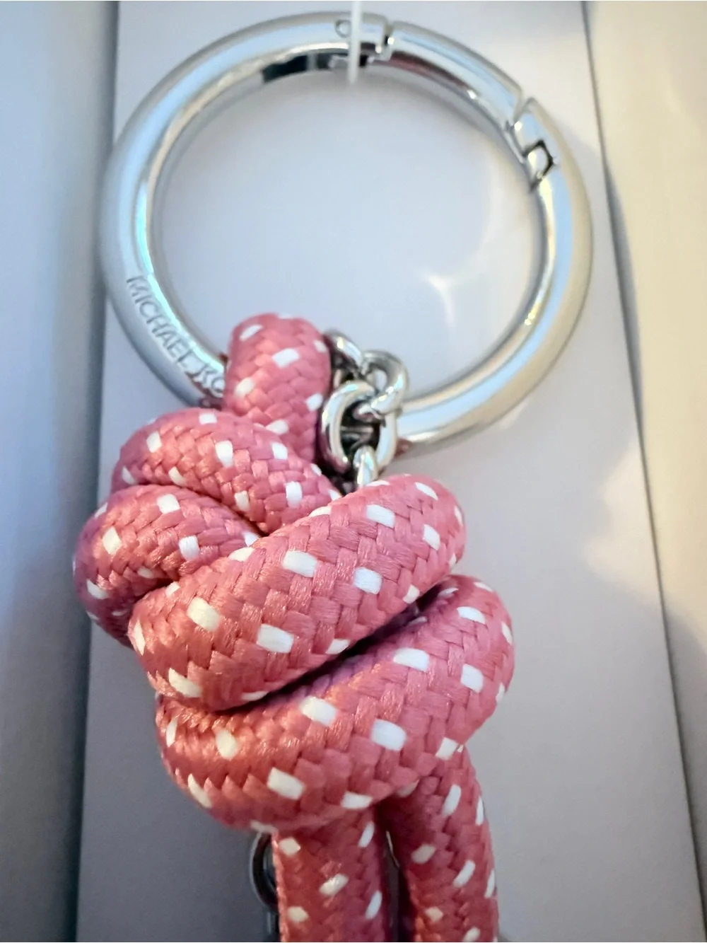 Michael Kors Pink Rosewood Rope Tassel Keychain with Silver Hardware NWT